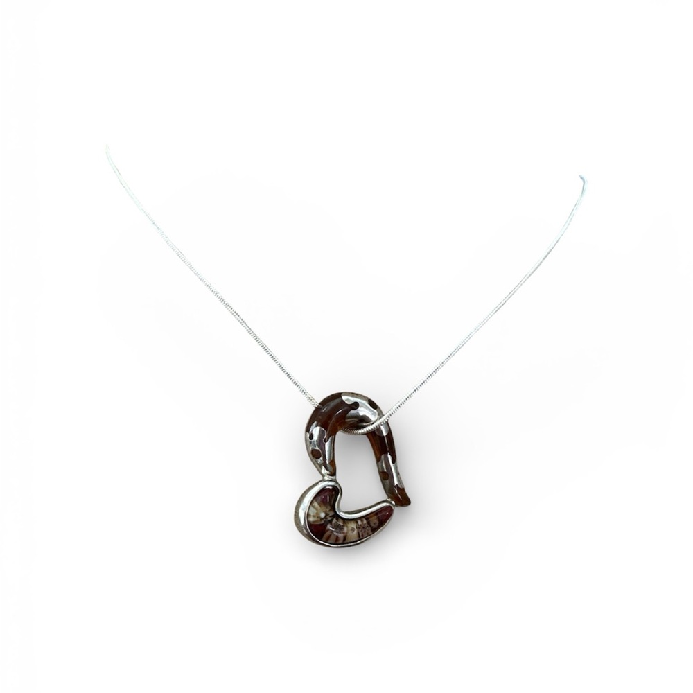 Alan K Silver and Brown Pendant Necklace